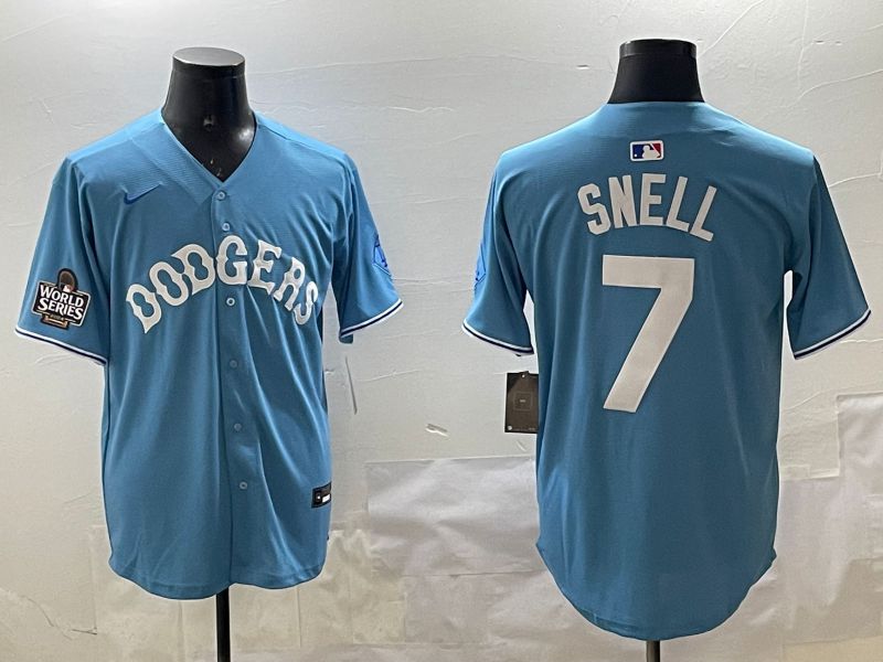 Men Los Angeles Dodgers #7 Snell Light Blue Joint Name 2025 Nike MLB Jersey style 3->los angeles dodgers->MLB Jersey